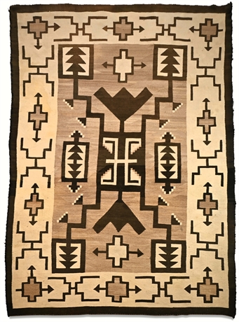 HUGE JB Moore Crystal Trading Post Navajo Rug 1930s Storm Pattern