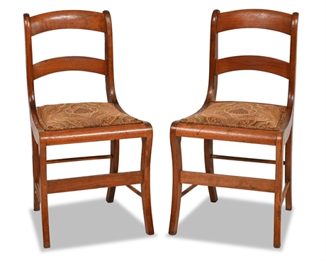 Pair Vintage Walnut Ladder Back Chairs