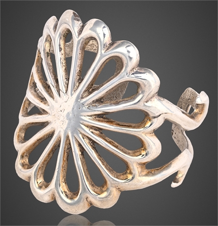 Vintage Navajo Sterling Silver Sandcast Cuff Bracelet – Floral, 73g