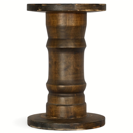 18" Solid Wood Pedestal Rustic Accent Table