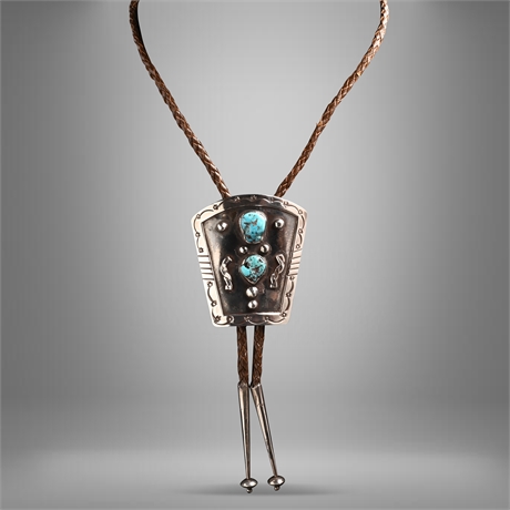 Old Navajo Turquoise & Sterling Silver Bolo