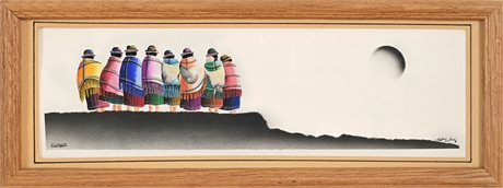 H. Santibáñez  — Andean Women & Moon, Original Gouache