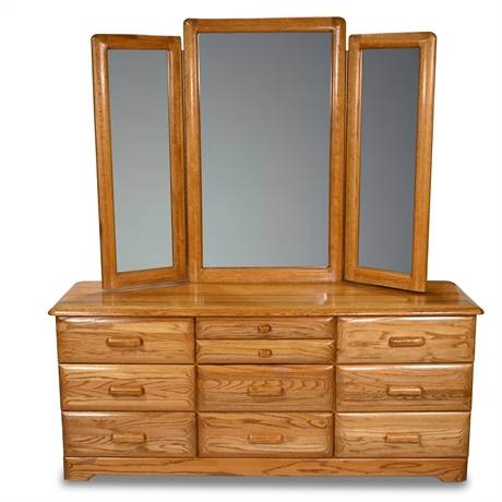 Oak Dresser with Triptych Mirror