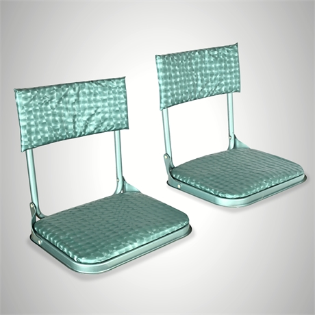 Vintage Dennis Co. Stadium Seat Cushions, Teal Vinyl Steel Frame (Pair)
