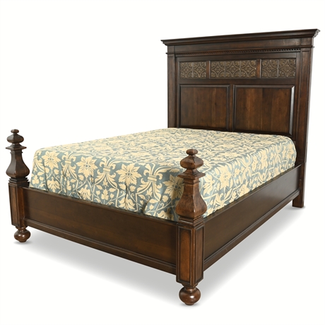 Traditional Solid Wood Queen Panel Bed – Repoussé Steel Inlays