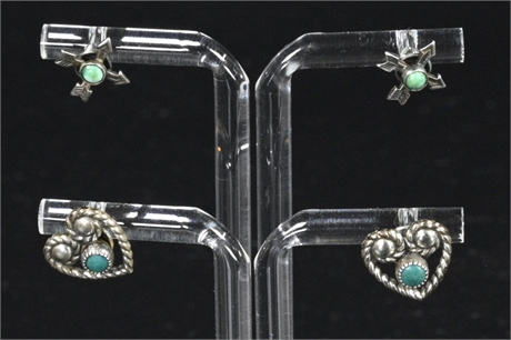 (2) Pair Sterling Stud Earrings with Turquoise Stones