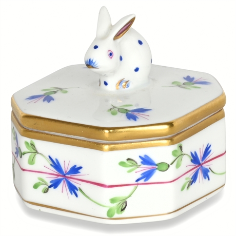 Vintage Herend Porcelain Octagonal Trinket Box with Rabbit