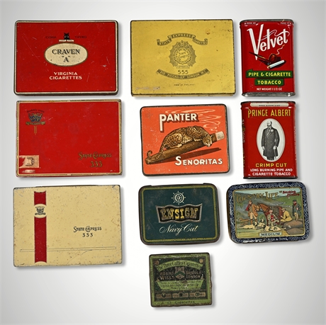 10 Vintage Tobacco Tins — Prince Albert, Velvet, State Express, Craven A