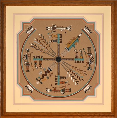 Navajo Sand Painting "Whirling Logs" — Loretta Begay, Shiprock NM​​​​​​​