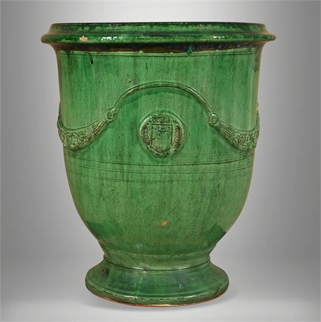 Poterie de la Madeleine Anduze Green Emaille Glazed Terracotta Garden Urn