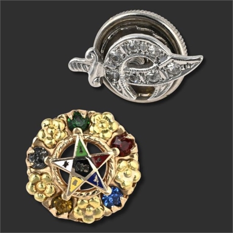 Vintage 14K & 10K Gold Masonic & Eastern Star Pin with Diamonds & Gemstones