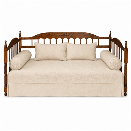 Solid Oak Spindle-Back Daybed with Pop-Up Trundle, Twin