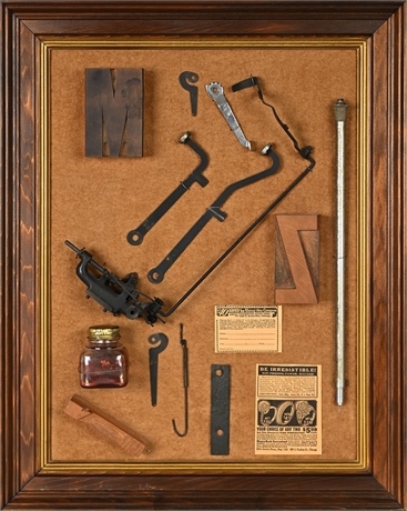 Framed Typewriter & Print Assemblage, 1800s–1920s Parts, Unique Collectables