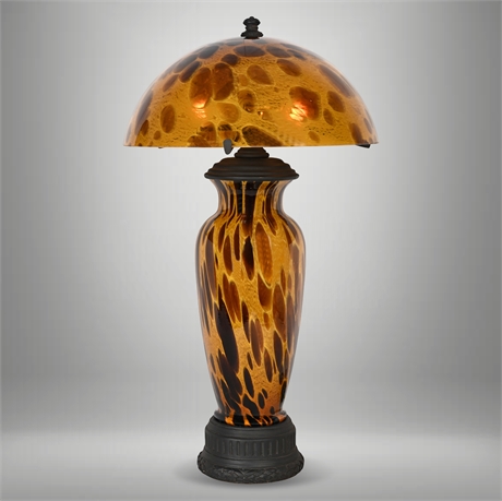 Maitland-Smith Amber Art Glass Table Lamp — Tortoiseshell Shade, 23"