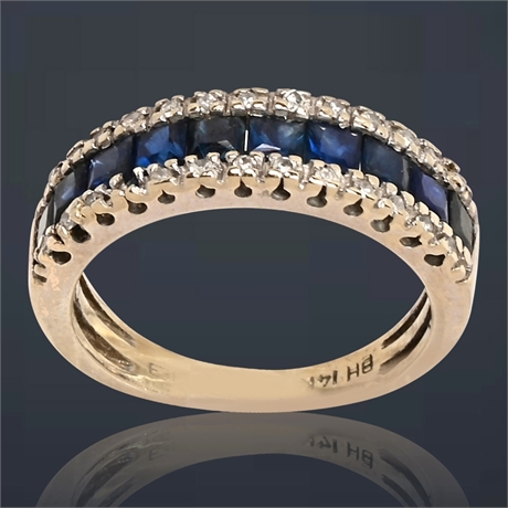 Princess Cut Sapphire & Diamond Channel Set Ring in White Gold