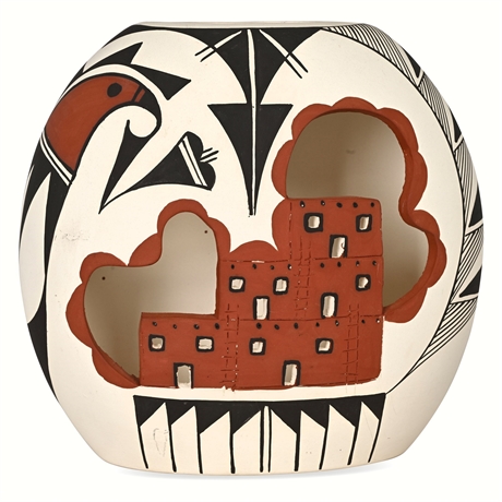 M.J.A. Laguna Pueblo Pot — Signed, Hand Painted & Carved Slip Mold