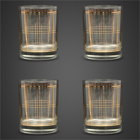 Georges Briard Gold Plaid Rocks Glasses