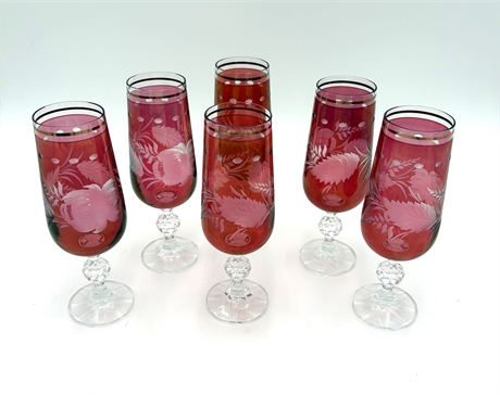 Bohemian Cranberry Crystal Flutes