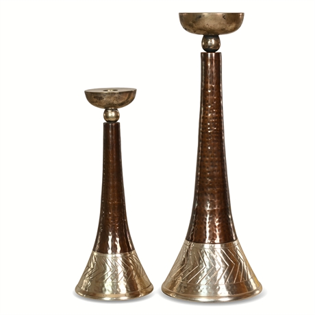 Hammered Copper and Tooled Candlesticks