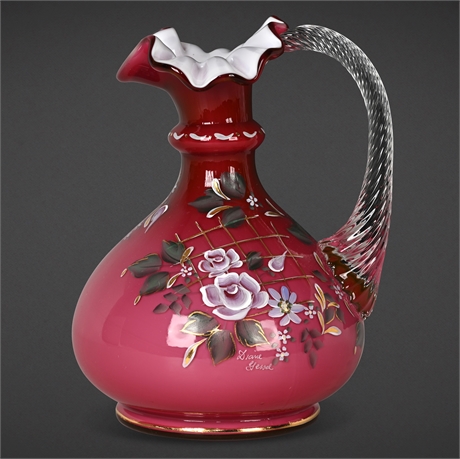 Fenton Cranberry Glass Pitcher – Hand Painted by Diane Gessel, Ltd Ed #124/1350