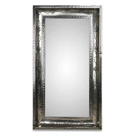 Large Embossed Metal Mirror Frame Floral Silver Tone 51”