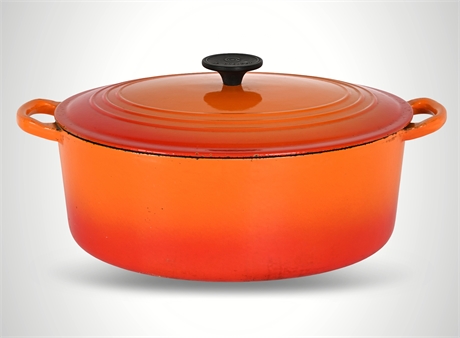 Le Creuset Flame Cast Iron Oval Cocotte — Made in France, Size G, c. 1980s