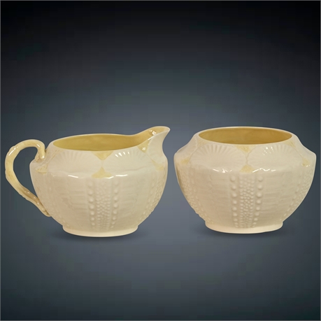 Vintage Irish Belleek "Tactile Shell" Cream & Sugar