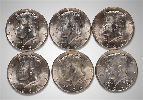 1964 (6) Kennedy Silver Half Dollars