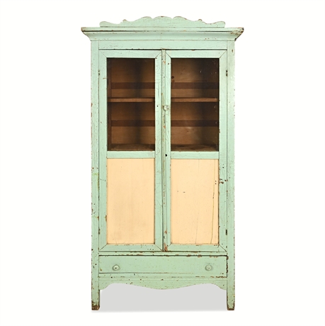 American Painted Pine Pie Safe Cupboard, Original Chippy Mint Green