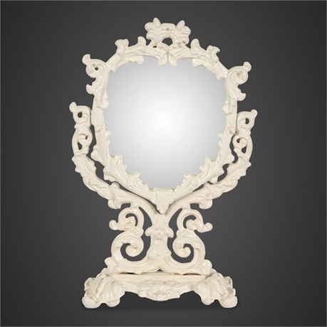 Cast Iron Rococo Tilting Vanity Mirror, White Enameled Finish