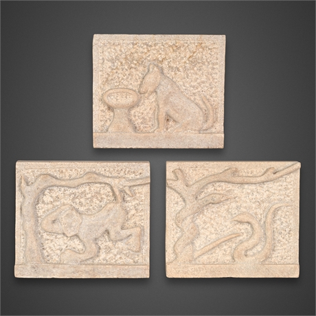 Chinese Zodiac Stone Bas-Relief Panels, Set of 3 — Dog, Monkey, Serpent