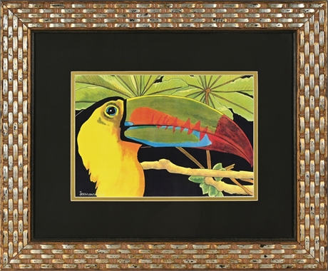 Signed Toucan Print – Wicker Frame, Double Matted