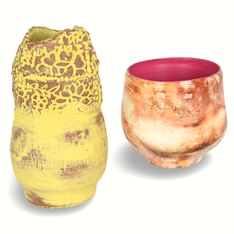 Pair of Decorative Pottery Vases with Unique Textures