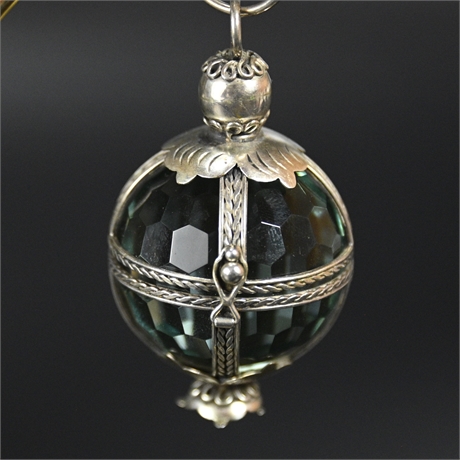 Sterling Silver Cage Pendant with Cut Crystal Prism/Orb