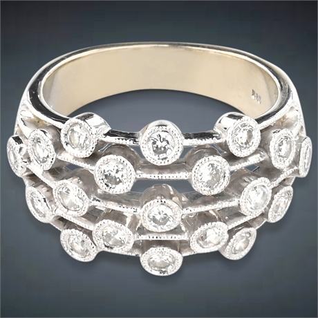 14K White Gold Bubble Diamond Ring