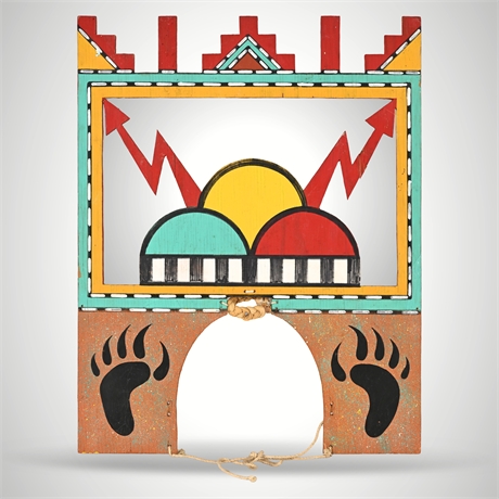 Hopi Double-Sided Painted Tableta with Bear Paw & Cloud Motifs
