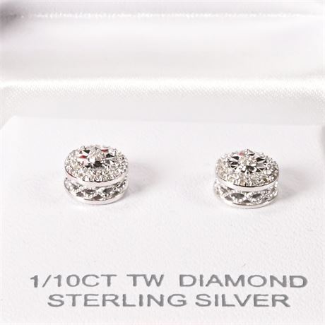 Sterling Silver and Diamond Earrings