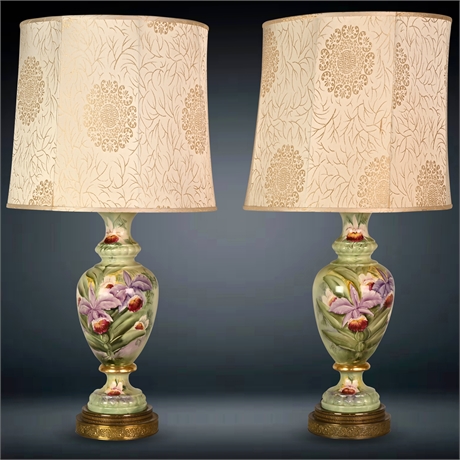 Antique Limoges Hand Painted Table Lamps- a Pair