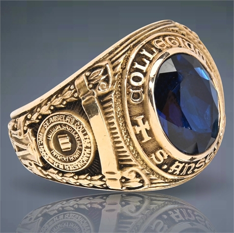 10K Gold St. Anselm's College Ring with Blue Stone