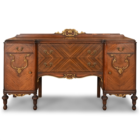 Antique Mahogany Sideboard – Jacobean × Spanish Revival, Gilt & Brass