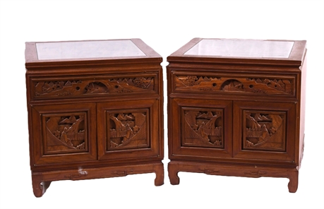 Pair of Finely Carved Asian Hardwood Cabinets