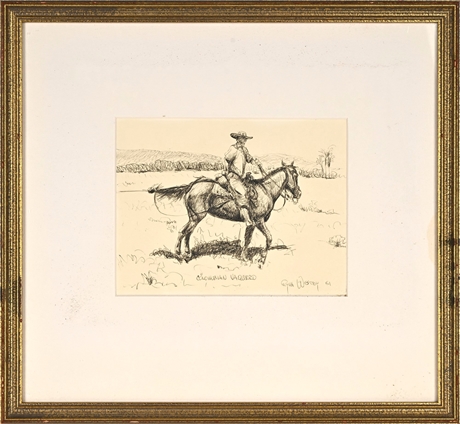 Rygh Westby 1981 Ink Drawing “Colombian Vaquero” — Framed Cowboy Scene