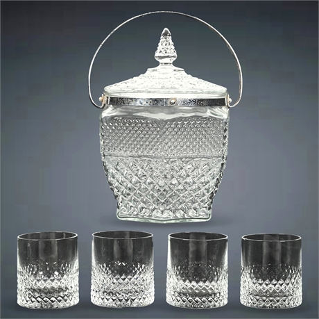 Vintage Wexford Diamond Ice Bucket & Glasses