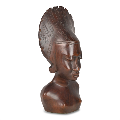 African Wood Female Bust Figurative Sculpture