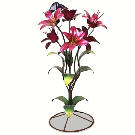 27.5" Airbrushed Steel Lily Sculpture with Hummingbird