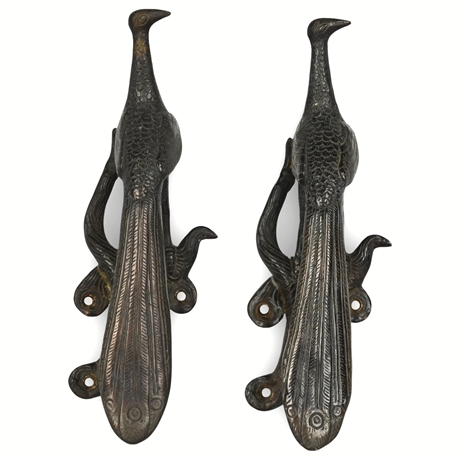 Vintage Pair of Peacock-Shaped Door Handles – Bronzed Finish