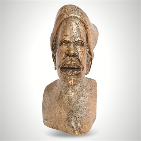 Zimbabwean Springstone Male Portrait Bust — Shona Style