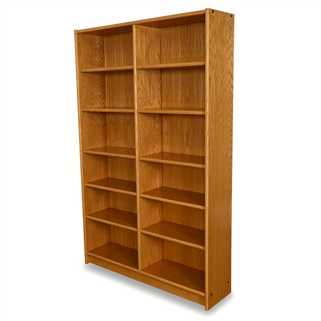 Oak Divided Bookcase with 10 Adjustable Shelves