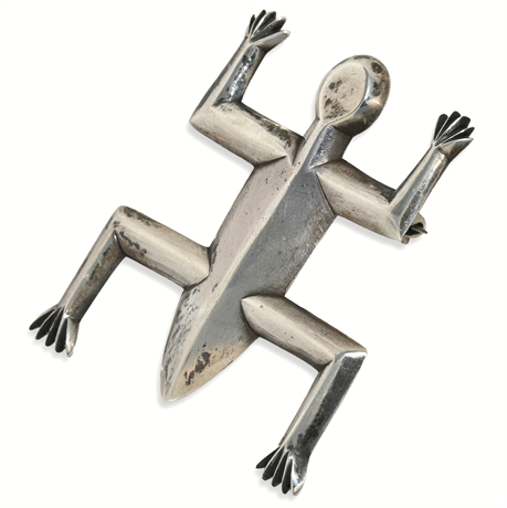 1960s Navajo Sandcast Sterling Silver Frog Pin Brooch