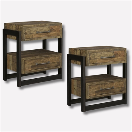 Ashley Sommerford Pine Nightstand Set Industrial 2-Drawer